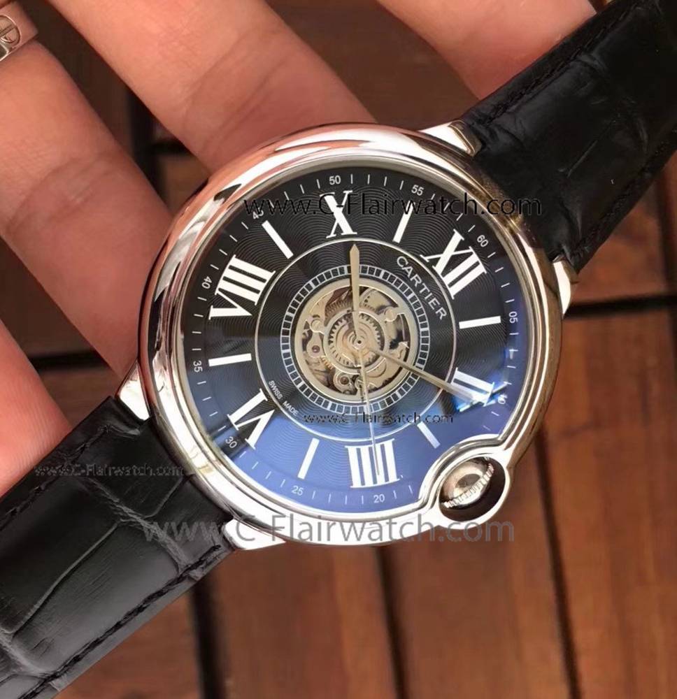 Ballon Bleu de Cartier Tourbillon Automatic Watch Black Leather